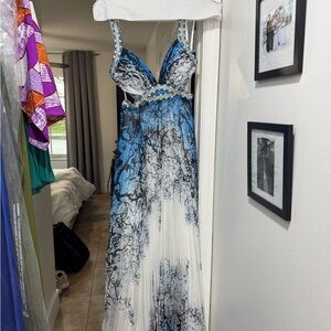 Elegant Blue and White Maxi Dress/Gown
